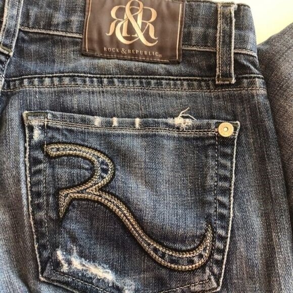 Rock & Republic Skinny Boot Cut Jeans Distressed Faded Dark Denim 27 - Picture 6 of 11